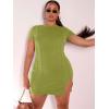 imageFloerns Womens Plus Size Short Sleeve Split Hem Party Bodycon Mini DressLime Green