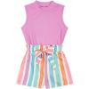 imageFloerns Girls 2 Piece Outfit Ruffle Trim Tee Top with Paperbag Waist Shorts SetPink Multi