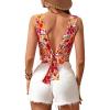imageFloerns Womens Boho Sleeveless Backless Tie Back Allover Print Crop Tank TopsRed Floral