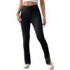 imageFloerns Womens High Waist Split Slit Hem Stretchy Rib Knit Leggings PantsPure Black