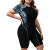 imageFloerns Womens Plus Size Colorblock Full Zip Short Sleeve One Piece SwimsuitBlue