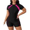 imageFloerns Womens Plus Size Colorblock Full Zip Short Sleeve One Piece SwimsuitPink Multi