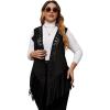 imageFloerns Womens Plus Size Laser Cut Out Sleeveless Open Front Fringe Vest CoatBlack