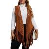 imageFloerns Womens Plus Size Laser Cut Out Sleeveless Open Front Fringe Vest CoatBrown