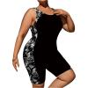 imageFloerns Womens Plus Size One Piece Swimsuit Colorblock Scoop Neck Shorts MonokiniBlack Grey Tropical