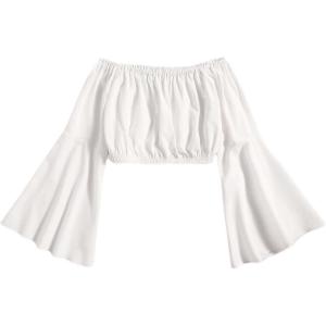 imageFloerns Girls Off The Shoulder Flounce Long Sleeve Ruched Blouse Crop TopsWhite