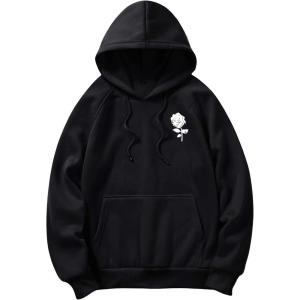 imageFloerns Mens Graphic Print Long Sleeve Drawstring Hoodie Pullover SweatshirtBlack