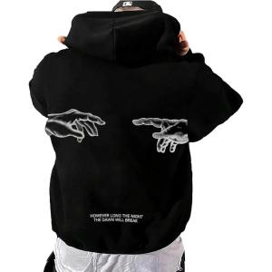 imageFloerns Mens Graphic Print Long Sleeve Drawstring Hoodie Pullover SweatshirtBlack Dull Slogan