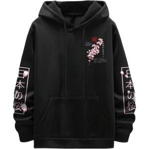 imageFloerns Mens Graphic Print Long Sleeve Drawstring Hoodie Pullover SweatshirtBlack Ink Slogan