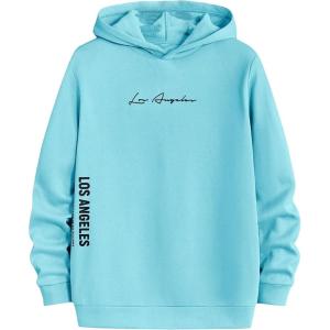 imageFloerns Mens Graphic Print Long Sleeve Drawstring Hoodie Pullover SweatshirtBlue Black Letter