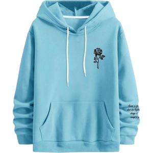 imageFloerns Mens Graphic Print Long Sleeve Drawstring Hoodie Pullover SweatshirtBlue Rose Floral