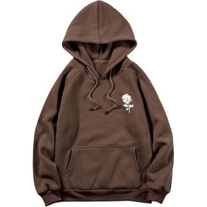 imageFloerns Mens Graphic Print Long Sleeve Drawstring Hoodie Pullover SweatshirtCoffee Brown