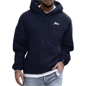 imageFloerns Mens Graphic Print Long Sleeve Drawstring Hoodie Pullover SweatshirtDeep Blue