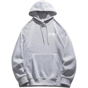 imageFloerns Mens Graphic Print Long Sleeve Drawstring Hoodie Pullover SweatshirtGrey Animal