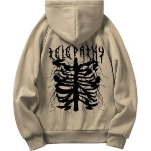 imageFloerns Mens Graphic Print Long Sleeve Drawstring Hoodie Pullover SweatshirtKhaki Letter