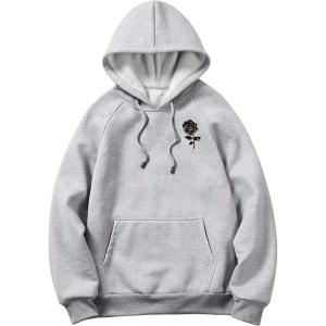 imageFloerns Mens Graphic Print Long Sleeve Drawstring Hoodie Pullover SweatshirtLight Grey
