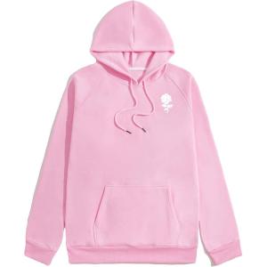 imageFloerns Mens Graphic Print Long Sleeve Drawstring Hoodie Pullover SweatshirtLight Pink