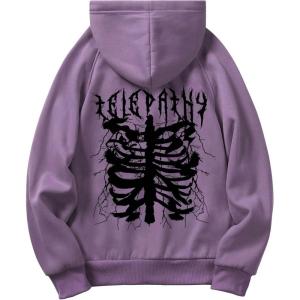 imageFloerns Mens Graphic Print Long Sleeve Drawstring Hoodie Pullover SweatshirtPurple Skeleton