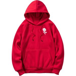 imageFloerns Mens Graphic Print Long Sleeve Drawstring Hoodie Pullover SweatshirtRed