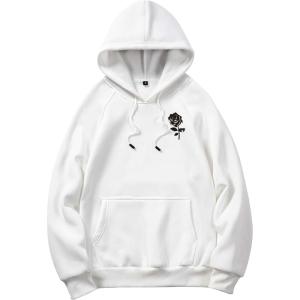 imageFloerns Mens Graphic Print Long Sleeve Drawstring Hoodie Pullover SweatshirtWhite