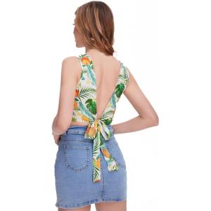 imageFloerns Womens Boho Sleeveless Backless Tie Back Allover Print Crop Tank TopsFruit Multi
