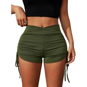 imageFloerns Womens Casual Elastic Waist Sports Shorts Drawstring Ruched Track ShortsArmy Green