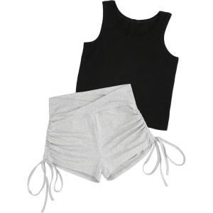 imageFloerns Womens Casual Elastic Waist Sports Shorts Drawstring Ruched Track ShortsGrey