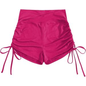 imageFloerns Womens Casual Elastic Waist Sports Shorts Drawstring Ruched Track ShortsHot Pink