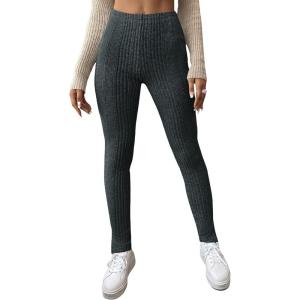 imageFloerns Womens High Waist Split Slit Hem Stretchy Rib Knit Leggings PantsDark Grey