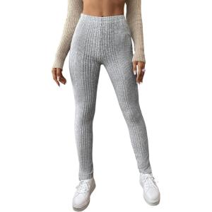 imageFloerns Womens High Waist Split Slit Hem Stretchy Rib Knit Leggings PantsLight Grey