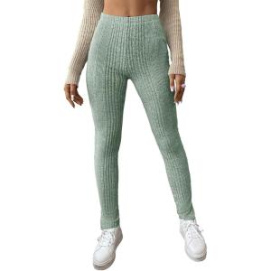 imageFloerns Womens High Waist Split Slit Hem Stretchy Rib Knit Leggings PantsMint Green
