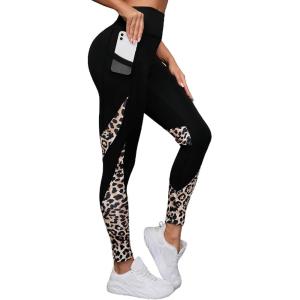 imageFloerns Womens Leopard Mesh High Waisted Tummy Control Squat Leggings with PocketA Blackcoloured