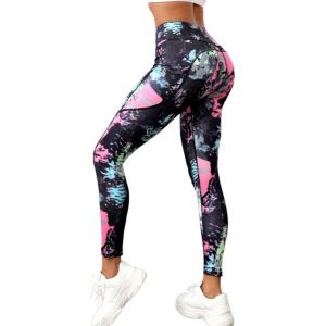 imageFloerns Womens Leopard Mesh High Waisted Tummy Control Squat Leggings with PocketBlack Multi