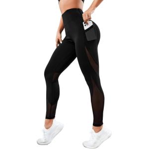 imageFloerns Womens Leopard Mesh High Waisted Tummy Control Squat Leggings with PocketBlack Solid