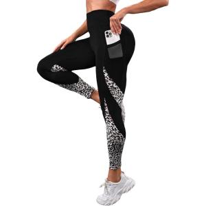 imageFloerns Womens Leopard Mesh High Waisted Tummy Control Squat Leggings with PocketBlack White Leopard