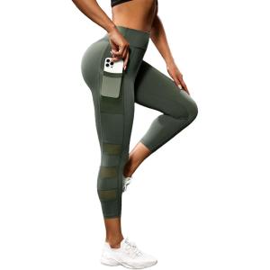 imageFloerns Womens Leopard Mesh High Waisted Tummy Control Squat Leggings with PocketGreen