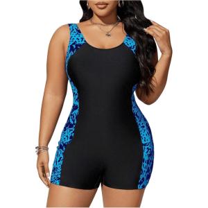 imageFloerns Womens Plus Size One Piece Swimsuit Colorblock Scoop Neck Shorts MonokiniBlue Cheetah