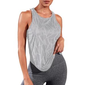 imageFloerns Womens Workout Tops Geo Print Sleeveless Athletic Running Tank TopsLight Grey