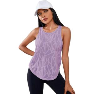 imageFloerns Womens Workout Tops Geo Print Sleeveless Athletic Running Tank TopsMauve Purple