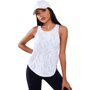 imageFloerns Womens Workout Tops Geo Print Sleeveless Athletic Running Tank TopsWhite