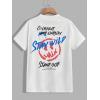 imageFloerns Mens 2 Piece Tracksuit Slogan Print Tee Shirt Drawstring Waist Shorts SetBlue and White