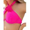 imageFloerns Womens 2 Piece Bikini Set Cut Out Front Floral Appliques Halter SwimwearPink