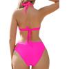 imageFloerns Womens 2 Piece Bikini Set Cut Out Front Floral Appliques Halter SwimwearPink