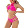 imageFloerns Womens 2 Piece Bikini Set Cut Out Front Floral Appliques Halter SwimwearPink