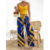 imageFloerns Womens 2 Piece Outfit Cami Top with Printed Belted Wide Leg Pants SetYellow and Blue