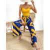 imageFloerns Womens 2 Piece Outfit Cami Top with Printed Belted Wide Leg Pants SetYellow and Blue