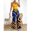 imageFloerns Womens 2 Piece Outfit Cami Top with Printed Belted Wide Leg Pants SetYellow and Blue