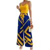 imageFloerns Womens 2 Piece Outfit Cami Top with Printed Belted Wide Leg Pants SetYellow and Blue