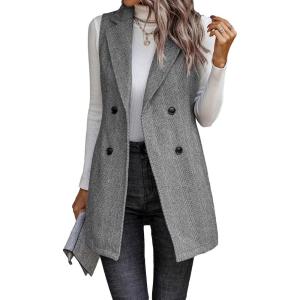 imageFloerns Womens Lapel Neck Sleeveless Double Breasted Office Vest BlazerA Grey