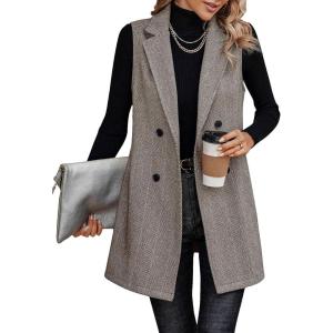 imageFloerns Womens Lapel Neck Sleeveless Double Breasted Office Vest BlazerCoffee Brown